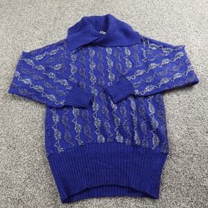 VTG Cosby Sweater Womens M Blue Wool Abstract 3d Knit Pullover Shawl Italy 80s